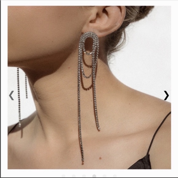 Anthropologie Shashi Vroom Long Rhinestone Prom Earrings - Picture 7 of 12